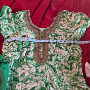 Green and White Embellished Top